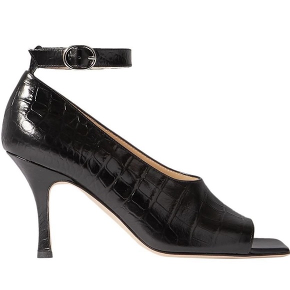 🆕A.W.A.K.E. MODE ERICA GLOSSED CROC-EFFECT LEATHER SQUARE PEEP-TOE PUMP SIZE:41 - Picture 4 of 7